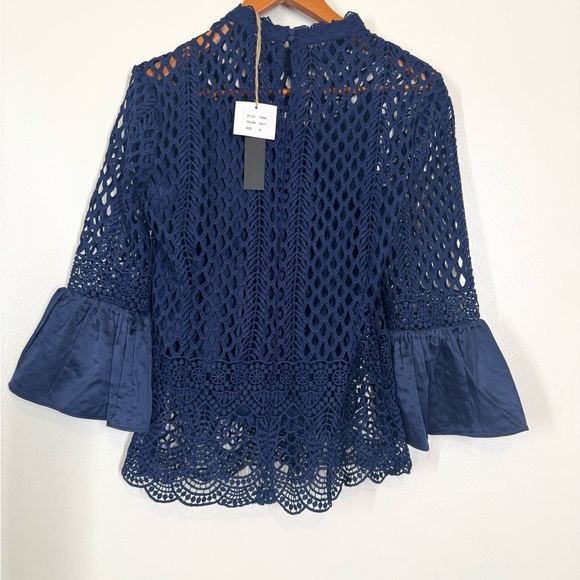 NWT Dolce Cabo Women’s Blue 3/4 Sleeve Ruffled Sleeve DesignerBlouse Size Medium - Picture 5 of 12